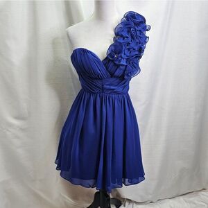 DEB Vintage Royal Blue One Shoulder Chiffon Party Dress Size 3/4